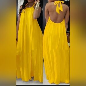 Elegant Yellow Backless Dress